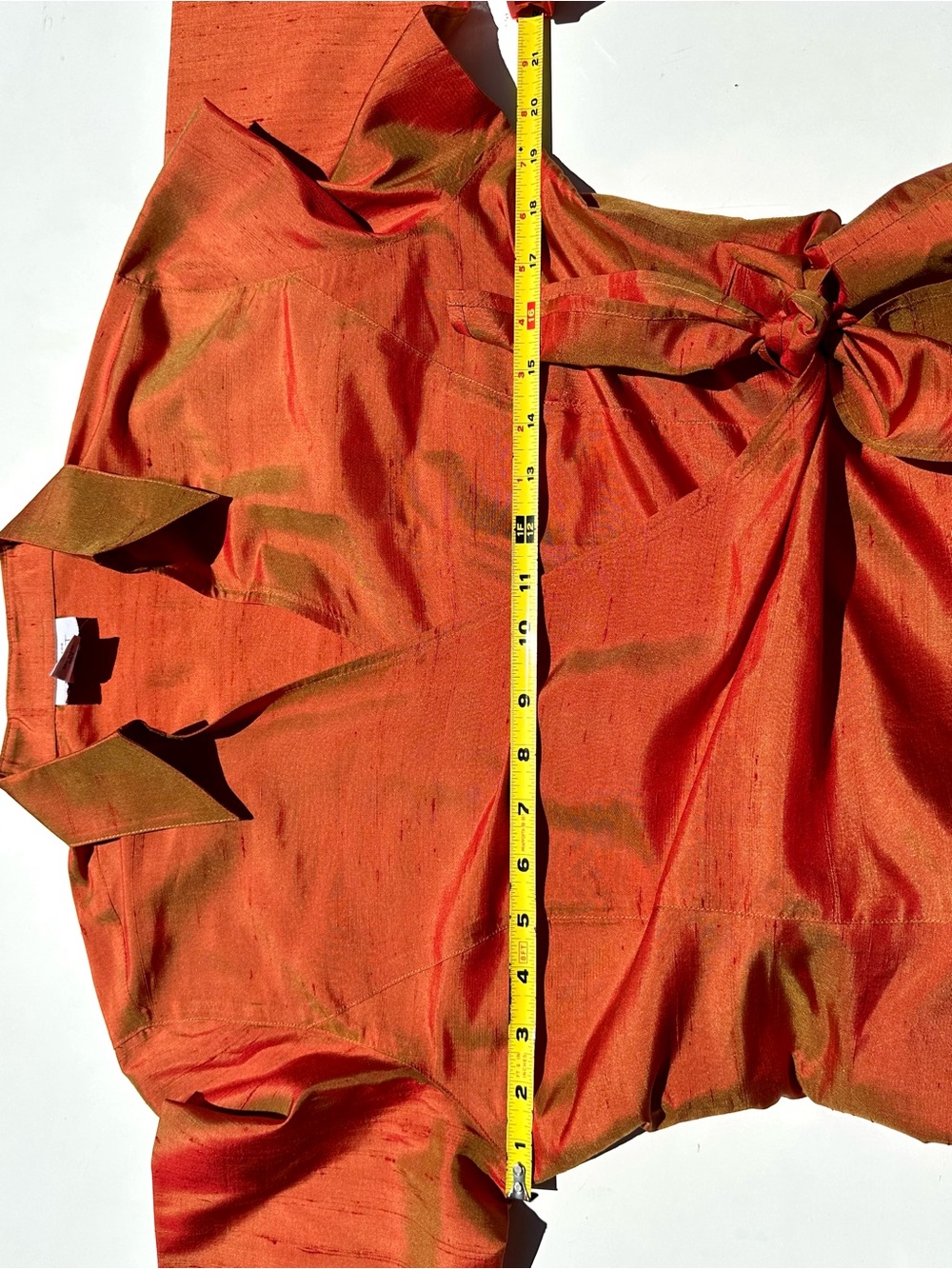 Ann Taylor Dupioni Silk Rust Orange Wrap Blouse with Side Tie, 8 - Picture 13 of 14